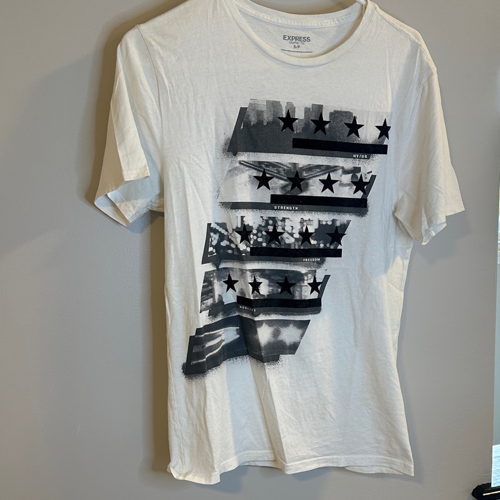 Express White and Black Star Graphic Tee